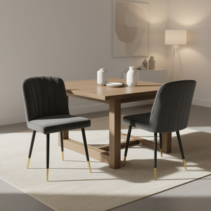 Set di 2 Sedie da Pranzo dal Design Moderno, Rivestimento in Velluto Grigio Scuro, Gambe in Metallo Nero, Trapuntatura a Canale - Product Image 2