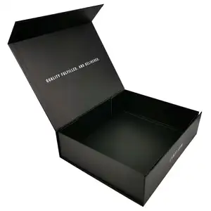 Custom large Black Flip Flat Magnetic Gift Box With lid Rigid Magnet Folding TShirt Dress Hoodie box packaging for clothes