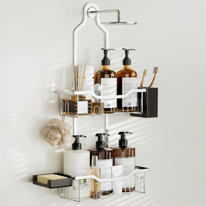 Bathroom <b>Shower</b> Caddy 2 Tier Wall Mounted <b>Storage</b> Rack For Shampoo Soap Toothbrushes Personal Care Items - Product Image 1