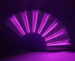 BSBH Custom Led Hand Fan Folding Multi Color Light Up Plastic Bamboo For Rave Party Decorative Flash Fan