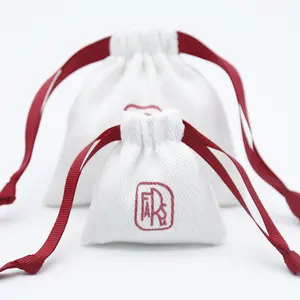 棉斜纹饰品礼品拉绳袋小礼品饰品拉绳袋高品质白色软袋包装100% 棉