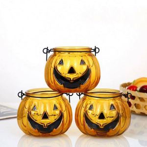 Handmade Custom Empty Candle <b>Jar</b> Simple Popular Halloween <b>Pumpkin</b> <b>Glass</b> Tea Light Holder Embossed Printed Home Home Decoration - Product Image 4