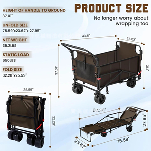 Gerobak Lipat Kapasitas Besar 200KG, Troli Baja untuk Berkemah dengan Pegangan, untuk Penggunaan Luar Ruangan, Pantai, dan Kebun - Product Image 6