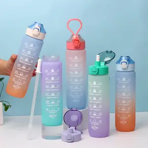 HJ OEM warna gradien gaya Ins disesuaikan BPA bebas cangkir minum dengan pegangan 1L plastik olahraga botol air grosir
