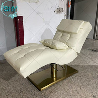 Table de massage incurvée, lit de salon pour extensions de cils, dossier réglable, éponge haute densité durable, base dorée moderne pour services de soins du visage et extensions de cils