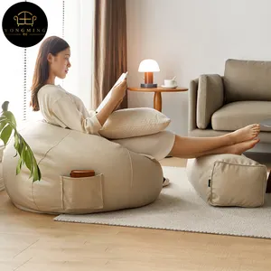 Hiện đại lười biếng sofa Tatami phòng khách nhỏ vải đơn Sofa sang trọng túi Đậu ghế cho người lớn với Ottoman