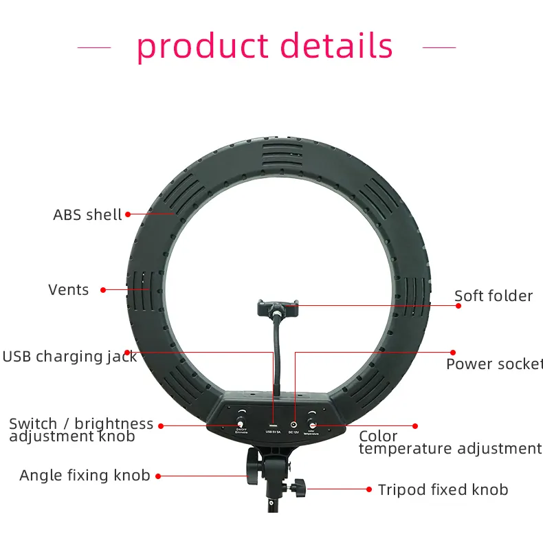 Température de couleur réglable studio de photographie dslr caméra lumière d'anneau de 18 pouces