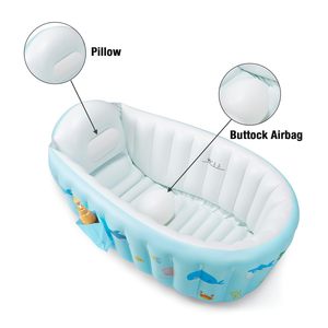 Inflatable Baby Bathtub Foldable Whale Print Infant Shower Tub with <b>Backrest</b> & Pump for Newborn - Product Image 3