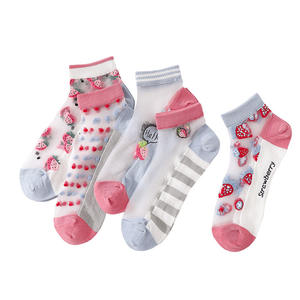 2022 mode été dessin animé fruits pêche cheville chaussette soie doux <span class=keywords><strong>fantaisie</strong></span> chaussette Transparent élastique dentelle pure filles chaussettes femmes - Product Image 3