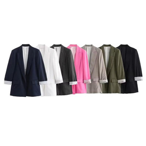 Blazer décontracté pour <span class=keywords><strong>femme</strong></span> RNSHANGER, uni, <span class=keywords><strong>col</strong></span> cranté, manches longues retroussables, chic, pour le bureau, pour les femmes d'affaires - Product Image 1