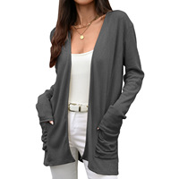 Cardigan long texturé pour femme, à porter en superposition, à manches longues, avec poignets côtelés, poches plaquées, coupe décontractée, style long et ample
