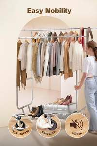 Perchero de <span class=keywords><strong>Metal</strong></span> Resistente con Ruedas y Estantes Ajustables, Organizador de Armario Portátil, Tendedero con Ruedas con Certificación CE - Product Image 5