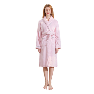 Pink Fabric Fleece v Neck Nightgown Bath Robe Gown for Women
