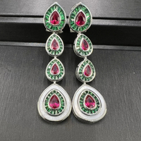 Anting Pernikahan Mewah Terlaris Perhiasan Pengantin Fashion Zirconia Ruby Anting Batu Bentuk Tetesan Air Hadiah Pesta Anting Tetesan Air.