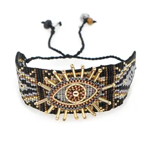 Set di braccialetti di perline di riso Miyuki in stile etnico con perline all'ingrosso dell'occhio del diavolo turco blu personalizzato