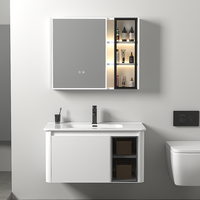 Kabinet meja rias kamar mandi kayu lapis Harga murah dengan meja rias kamar mandi baskom keramik dengan sensor tubuh kabinet cermin LED