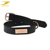 Collier pour chien en cuir gravé personnalisé OEM d'usine, élégant, avec accessoires en métal or rose, taille réglable, collier pour animal de compagnie noir lisse