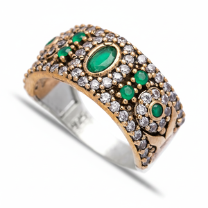 Emerald <b>CZ</b> Stone Authentic Design Ottoman Style Turkish Silver Band Authentic <b>Rings</b> Sterling Fine Jewelry - Product Image 2