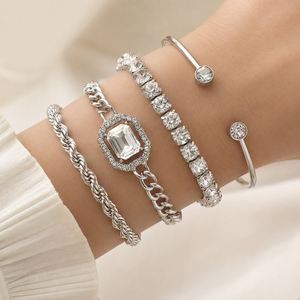 Hot Sell Vintage Gold Plated Zinc Alloy <b>Square</b> Diamond Adjustable Charm Bracelet Bangles <b>Set</b> High Polished Women's Jewelry Third - Product Image 5