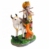 Patung Dewa Krishna dari Resin, Patung Sapi, Patung Dekoratif untuk Rumah dan Kuil, Patung Dewa Hindu yang Memainkan Seruling, Model Patung Buddha dalam Kotak