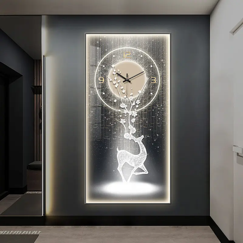 Moderne Eingangs dekoration Glück Luxus niedrigen Preis Großhandel abstrakte Kristall Porzellan Malerei Wand kunst mit LED-Licht