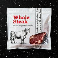 Emballage en plastique plat personnalisé avec finition brillante pour viande, bœuf, saucisse, nourriture, collation, emballage en mylar, emballage résistant au soleil, emballage refermable