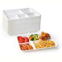 Assiettes compostables à 5 compartiments avec logo personnalisé, écologiques, jetables, en bagasse de canne à sucre, pour le déjeuner scolaire, biodégradables, plateaux alimentaires