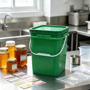 Seau carré en plastique de qualité alimentaire avec couvercle hermétique, étiquette privée, pour le stockage du miel et des céréales, avec poignée - Product Image 1