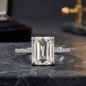 Wholesale D Color VVS <b>Emerald</b> Cut Moissanite 925 <b>Silver</b> Solid Gold Pave Engagement <b>Ring</b> Bridal <b>Ring</b> RCK Global - Product Image 2