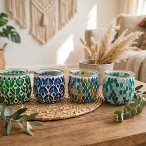 Photophore en mosaïque de verre de luxe fait main, écologique, taille moyenne, pour décoration de table de Noël, maison, mariage - Product Image 1