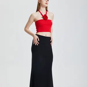 Spring And Summer New Fashion Sleeveless Top Sexy Hanging Neck Solid Color Crop Top