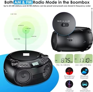 Lecteur <span class=keywords><strong>CD</strong></span> stéréo portable Boombox avec <span class=keywords><strong>radio</strong></span> AM FM <span class=keywords><strong>et</strong></span> prise USB <span class=keywords><strong>pour</strong></span> plusieurs formats - Product Image 6