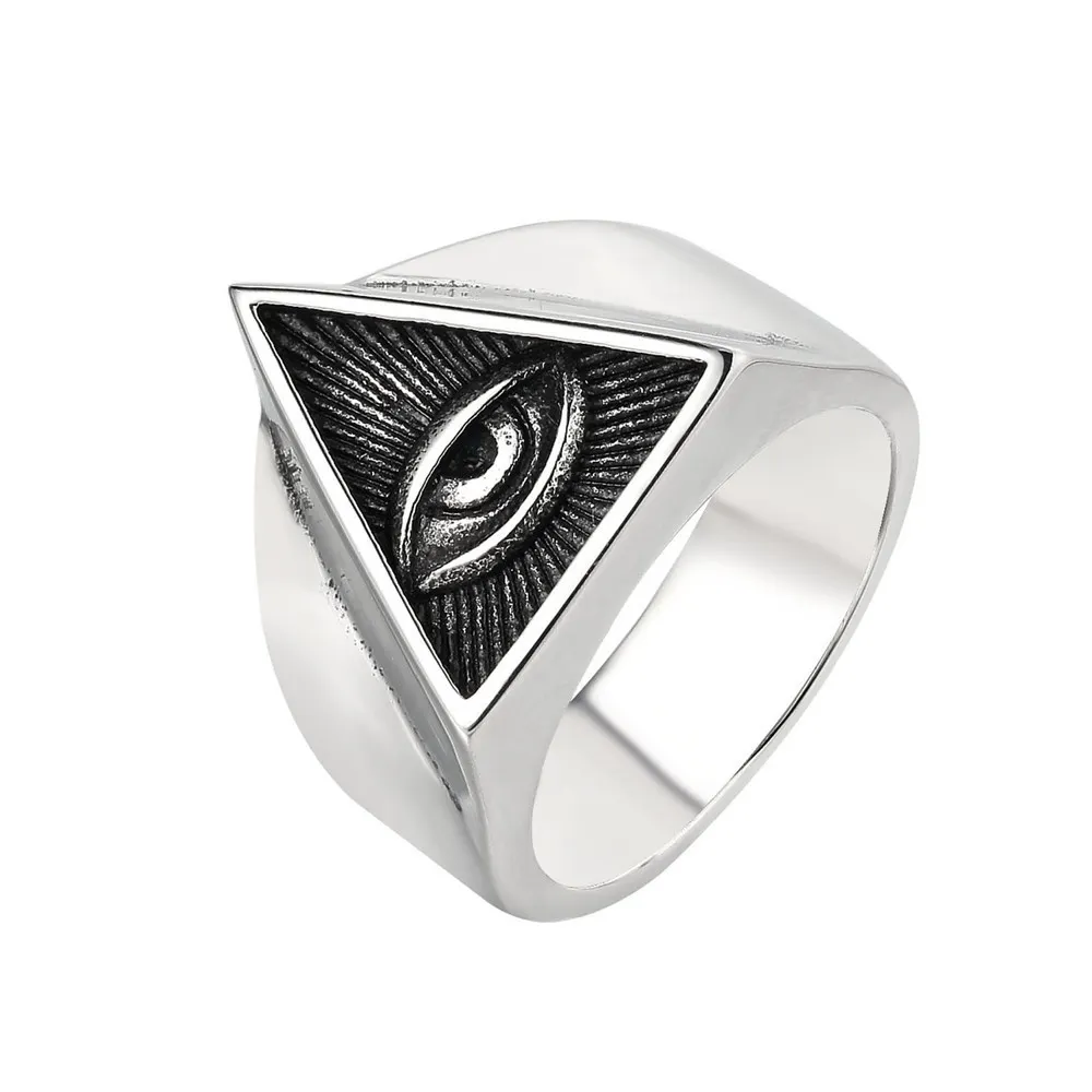 Vintage Biker Black Silver Gold Punk Male Jewelry Fashion All Seeing Eye Pyramid Illuminati Masonic Men Stainless Steel Ring