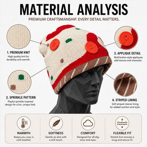 <span class=keywords><strong>Bonnet</strong></span> tricoté de Noël, chapeau d'hiver, <span class=keywords><strong>bonnet</strong></span> avec motifs canne à sucre et boutons en pain d'épices, vente en gros, logo personnalisé, fournisseur direct d'usine OEM en vrac - Product Image 4