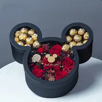 Chengruo nero cajas de cartone forma di topolino confezione regalo scatola di carta con finestra in pvc trasparente sul coperchio per regali di cioccolato fiore