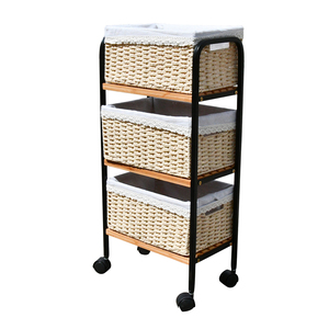 <span class=keywords><strong>3</strong></span>层滚动储物车实用组织器，重型竹制滚动推车洗衣储物架，用于客厅 - Product Image 5