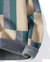 Pull tricoté décontracté pour homme en fil doux filé à la main, col rond, motif patchwork rétro color block, logo frontal, collection hiver ODM