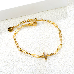 Stainless Steel Zircon <b>Cross</b> Bracelet Gold <b>Chain</b> Women Fashion Jewelry Gift - Product Image 2