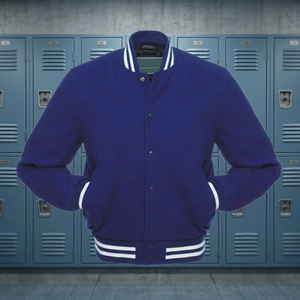 Veste universitaire pour homme Wegsy Sports, violet et blanc, style streetwear, coupe classique, col en V, fermeture boutonnée, extérieur en laine/viscose, polyester - Product Image 1