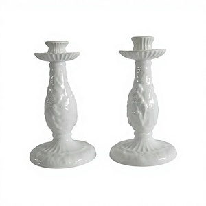 Custom Logo Handmade Ceramic Shabbat <strong>White</strong> <strong>Candlesticks</strong> for Religious Use-Judaica Gifts - Product Image 1