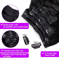 Extensions de cheveux humains Body Wave pour femmes noires, cheveux brésiliens noirs naturels, clip-in Body Wave, postiches, 8 pièces/ensemble