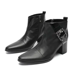 Botines de lujo Retro para hombre para invierno estilo <span class=keywords><strong>Chelsea</strong></span> negro con tacones altos hebilla grande cremallera vestido de vaquero zapatos de fiesta - Product Image 1
