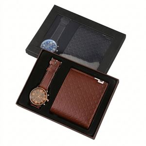Ensemble cadeau montre et portefeuille pour homme, directement de l'usine, logo personnalisé, montre à quartz, portefeuille en cuir PU, souvenir pour homme, cadeaux pour la fête des pères - Product Image 1