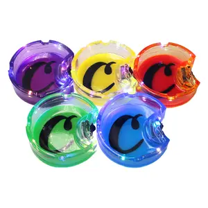 Wholesale New Cheap Price Portable Ash tray Logo half moon shape UV Resin LED Ashtray