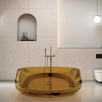 Nouvelle arrivée : Baignoire autoportante moderne en résine écologique, surface solide, baignoire de trempage en cristal pour 2 personnes, salle de bain