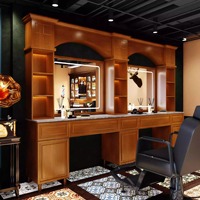 Coiffeuse Moderne Noire avec Miroir en Verre, Dernier Design pour Salon de Coiffure et Barbershop