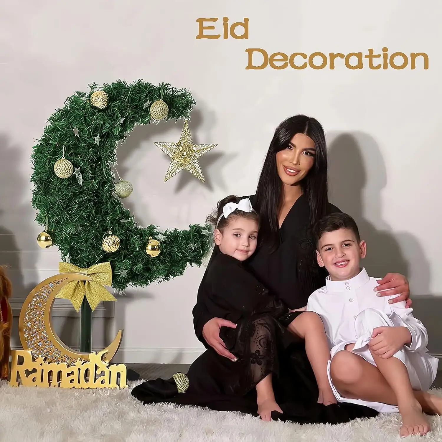 90 ซม. 3FT Eid ดวงจันทร์รูปต้นไม้ PVC สําหรับ Eid Party สีเขียว Eid กลางแจ้งและในร่มตกแต่ง Moon Tree