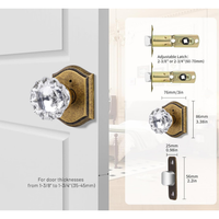Poignées de porte vintage en verre cristal et laiton antique avec serrure pour chambre et salle de bain, pour intérieur, passage et intimité