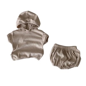 Conjuntos de Ropa para Bebés de Alta Calidad, Camiseta Elástica Tipo Waffle para Niños Pequeños, Conjunto de Pantalones Cortos con Estampado y Gorro con Bolsillo - Product Image 4