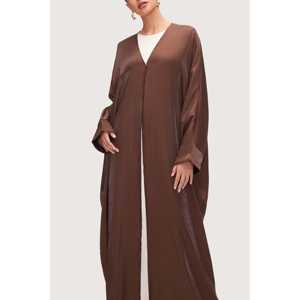 Para <span class=keywords><strong>Zara</strong></span> Chocolate Open Abaya en satén Elegante <span class=keywords><strong>vestido</strong></span> de novia - Product Image 4